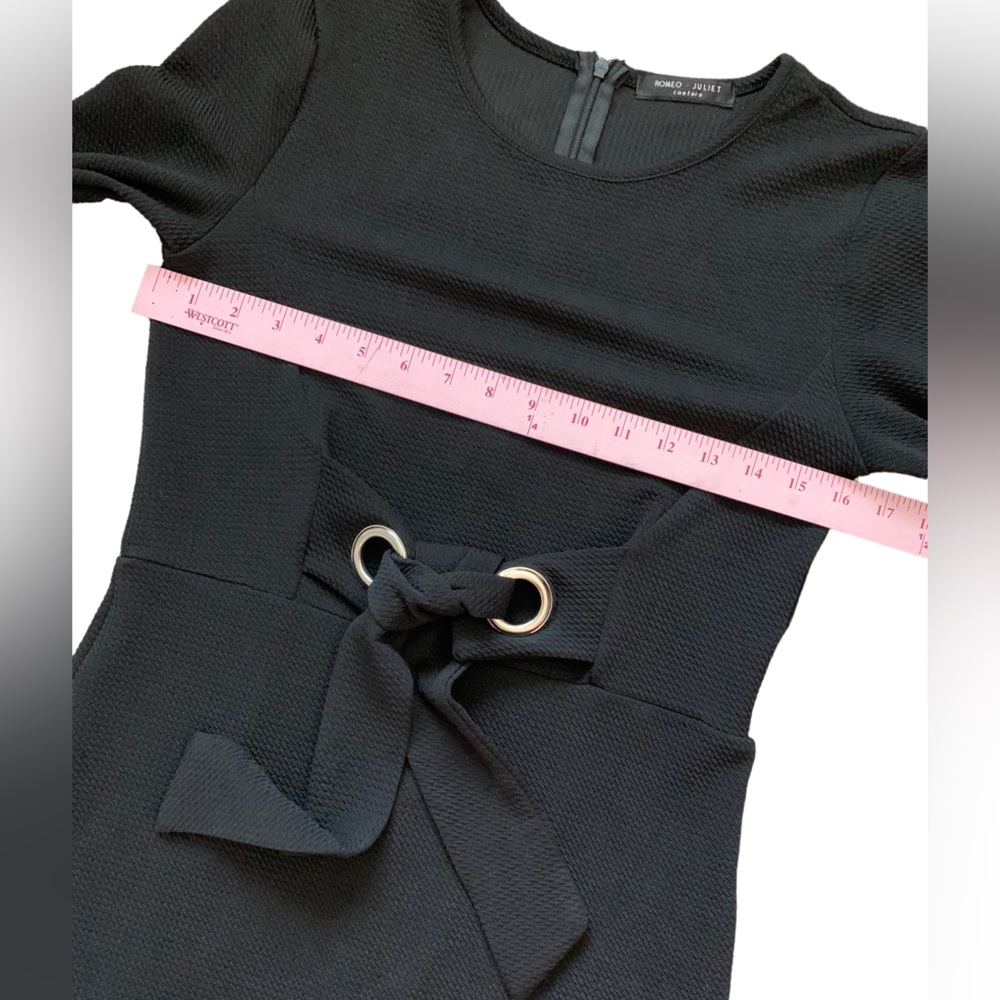 Romeo + Juliet Couture Black Textured Shift Dress Tie Belt Long Sleeve Medium - Picture 8 of 11